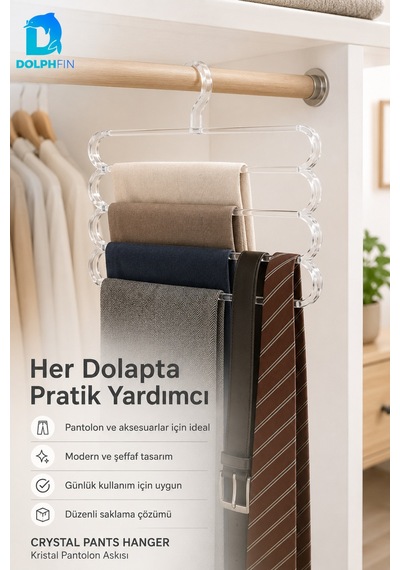 Kristal Pantolon Askısı Şeffaf Plastik Dolap İçi Kıyafet Düzenleyici Pantolon Etek Askısı Beyaz