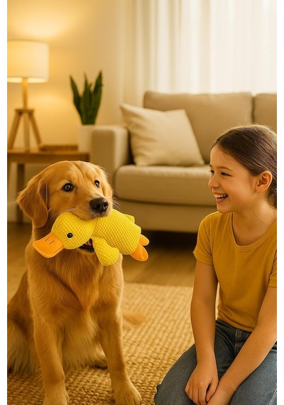 Köpek Oyuncağı Ördek Şekilli Peluş Sesli Ve Hışırtılı Dayanıklı Çiğneme Ve Isırma Oyuncağı Anti Stres Yumuşak Peluş Köpek Eğitim Ve Oyun Oyuncağı Sarı
