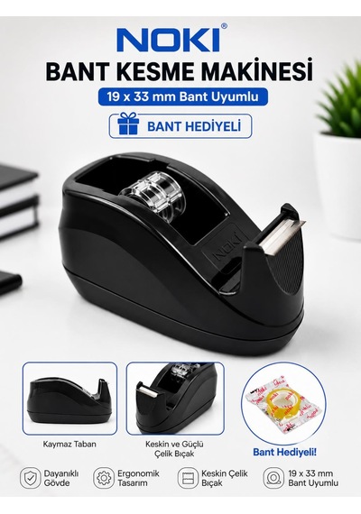 Noki Bant Kesme Makinesi Siyah 12 X 33 Ve 19 X 33 Mm Bant Uyumlu + Bant