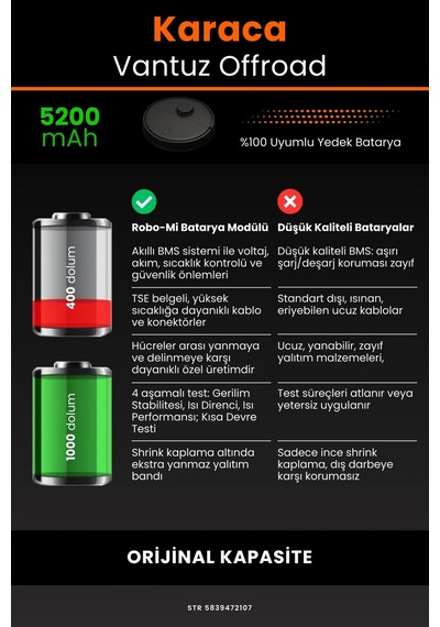Karaca Vantuz Offroad 5200mah Robot Süpürge Bataryası