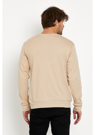Süperlife Bisiklet Yaka Uzun Kollu Dar Kalıp İnce Erkek Sweatshirt Spr2019k18 Bej