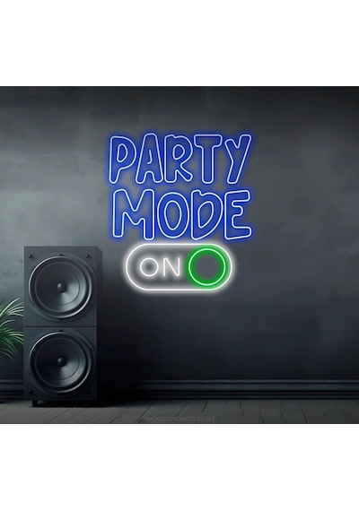 Party Mode On Yazılı Ve Şekilli Neon Tabela Mavi
