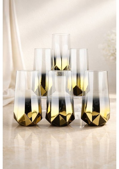 Rova Tr Amber Serisi Titanyum Kaplama Modern Su Bardağı 6 Lı Premium Set - Hediyelik Altın