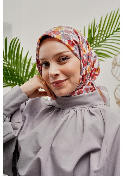 Afvente Çiçek Desen Pembe Soft Pamuk Eşarp