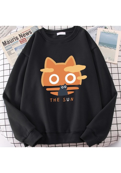 Startmore Startmoregüneş Turuncu Kedi Eğlenceli Sevimli Baskı Karikatürler Hoody Erkekler Gevşek Giyim Sonbahar Siyah