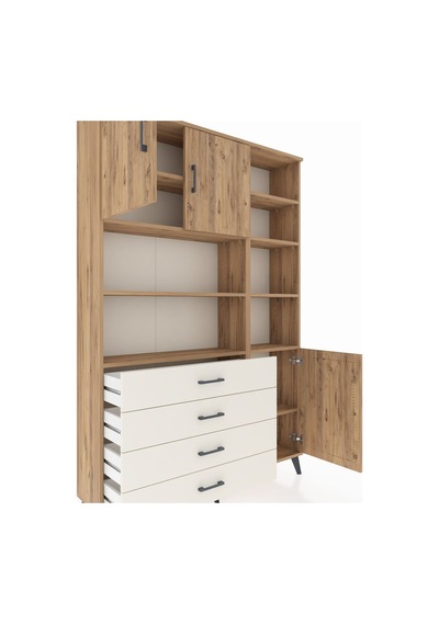 Arges Dolap 9 Raflı 4 Çekmeceli 3 Kapaklı 132x30x195 Çam-çam/... Çam