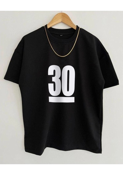 Startmore Erkek Siyah 30 Baskılı Oversize Bisiklet Yaka Kısa Kollu T-shirt Siyah