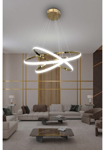 3' Lü Çember Modern Sarkıt Led Avize Kumandalı-gold