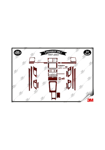 Peugeot 306 1997-2003 Torpido Konsol Trim Göğüs Maun Kaplama Set 31 Parça Maun Renk