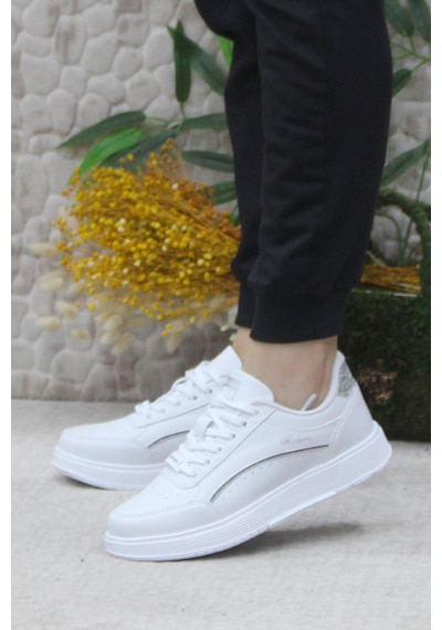 Fort Wks 2765 Beyaz Gümüş Hafif Rahat Sneaker Kadın Spor Ayakkabı 001
