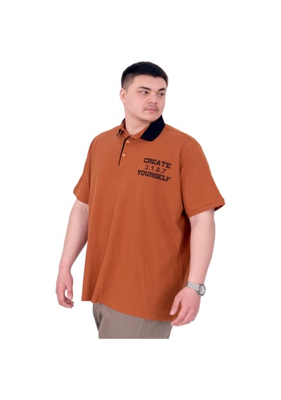Mode Xl Büyük Beden Erkek T-shirt Polo Yaka Yourself U25310 Tarçın Kahverengi