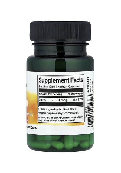 Swanson Vitamins, Biotin, 5,000 Mcg, 30 Vegan Caps