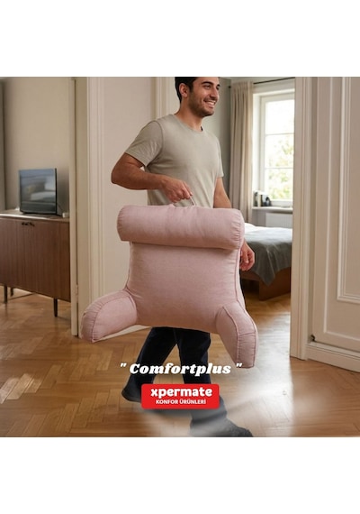 Xpermate TV Yastığı Kollu Okuma Yastığı Sırt Destek Yastığı Yatakta Oturma Kitap Okuma Yastığı Pembe