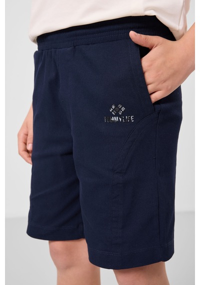 Ekru-lacivert Pamuklu Oversize Fit Dokuma Hafif Esnek Chino Erkek Çocuk Şort Takım - 11276 Ekru