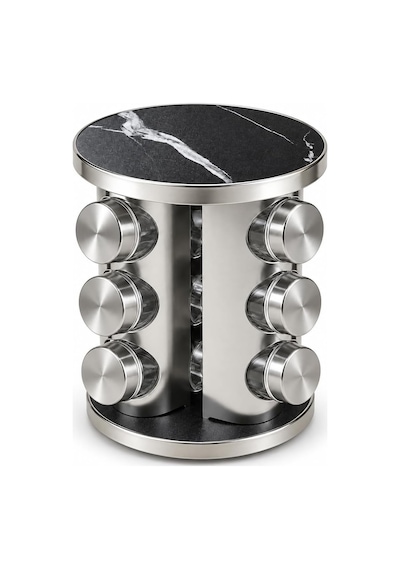 Metal Döner Standlı 12'li Cam Baharatlık Seti, Kapaklı Baharat Kavanozları, 22 Cm Yükseklik, 19 Cm Çap, Ahşap Renkli Diğer