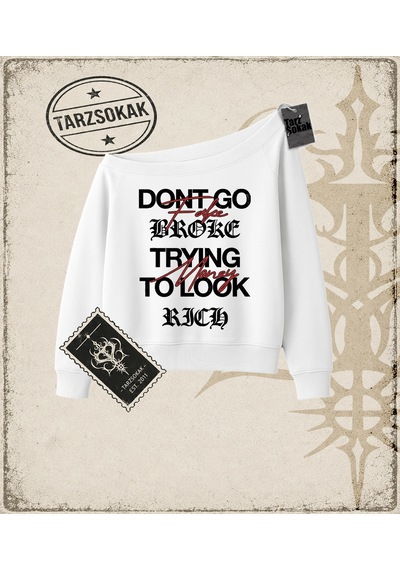 Tarzsokak Gotik & Grunge Streetwear Fake Flex 1 Kayık Yaka Sweatshirt Beyaz