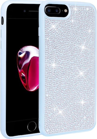 Goocamp Apple iPhone Uyumlu 7 Plus Kılıf Parlak Taşlı Tasarım Ston Kapak - Lila Lila