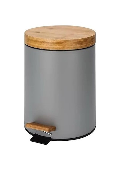 Ayrex Orret Home Bambu Kapaklı Metal Çöp Kovası Hidrolik Sistemli Yavaş Kapanma Özellikli, Pedallı, Banyo Ve Diğer