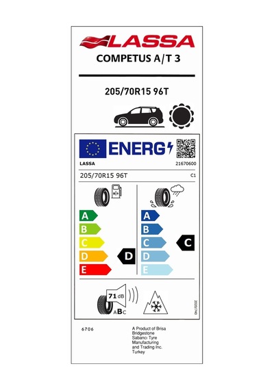 Lassa 205/70R15 96T Competus A/T 3 Dört Mevsim Lastiği 2025