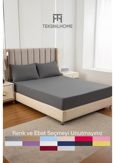 Ranforce Antrasit Pamuklu Tek / Çift Kişilik Battal Tam Kenar Lastikli Çarşaf 14 Renk Fıtted Antrasit