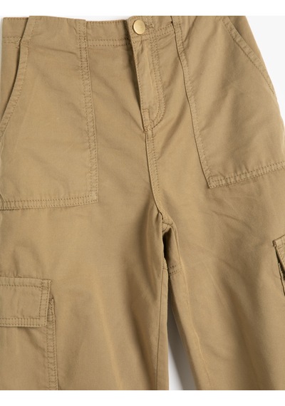 Koton Paraşüt Kot Pantolon Pamuklu Beli Lastikli Cepli - Parachute Jean Khakı 4wkg40027aw Haki