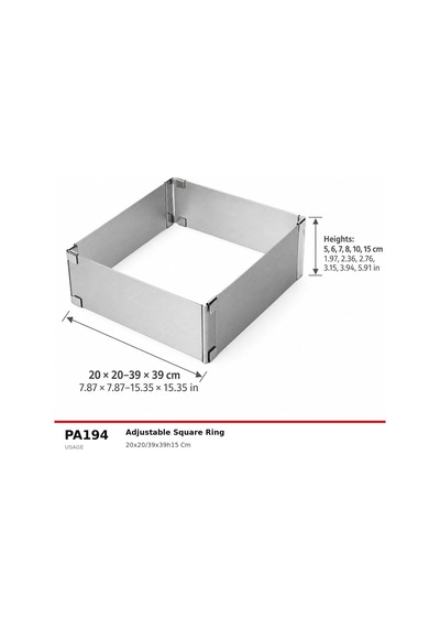 Fida Ayarlanabilir Pasta Çemberi Kare H15 Cm Paslanmaz Pasta Kalıbı Inox