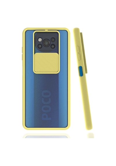 Kilifone - Xiaomi Uyumlu Poco X3 / Poco X3 Nfc / Poco X3 Pro - Kılıf Slayt Sürgülü Arkası Buzlu Lensi Kapak - Sarı