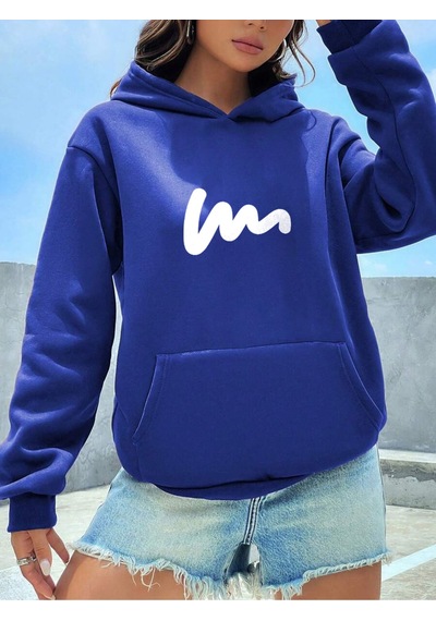 Uyguntarz Unisex W Baskılı Oversize Sweatshirt Mavi
