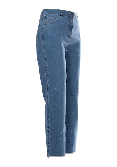 Seleste Minimalist Taş Detaylı Kadın Jean Pantolon - Midi Boy Lacivert