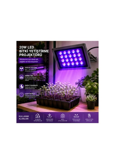 20w Led Bitki Yetiştirme Projektörü Grow Light Uv Lamba 10 Lensli - 180 140 Mm