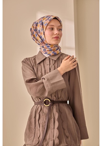 Silk Home Soft Eşarp 73092-26 Taş, Gri, Mavi, Yanık Sarı, Pudra