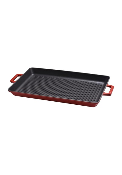 Lava Döküm Dikdörtgen Izgara Tavası Döküm Demir Yekpare Çift Kulplu Ölçü 26x45cm. - Kırmızı Genel