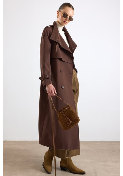 Olcay Dik Yaka Pelerin Ve Pat Detaylı Oversize Su İtici Özellikli Trençkot K. Kahve 6892 Koyu Kahve Olcay Dik Yaka Pelerin Ve Pat Detaylı Oversize Su İtici Özellikli Trençkot K. Kahve 6892 Koyu Kahve