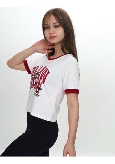 Toontoy Kids Toontoy Kız Çocuk Crop Garni Baskılı Tişört Bordo