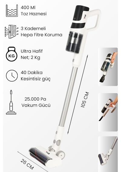Yui DS17 2in1 25.000 Pa Şarjlı Kablosuz Dikey Süpürge ve El Süpürgesi
