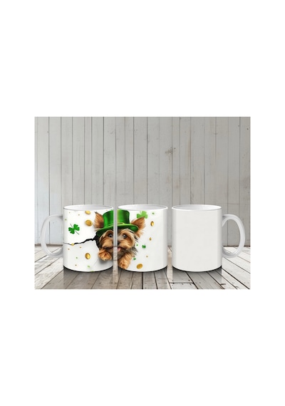 Şapkalı St. Patrick S Temalı Yorkshire Terrier - Baskılı Kahve Kupası Renkli