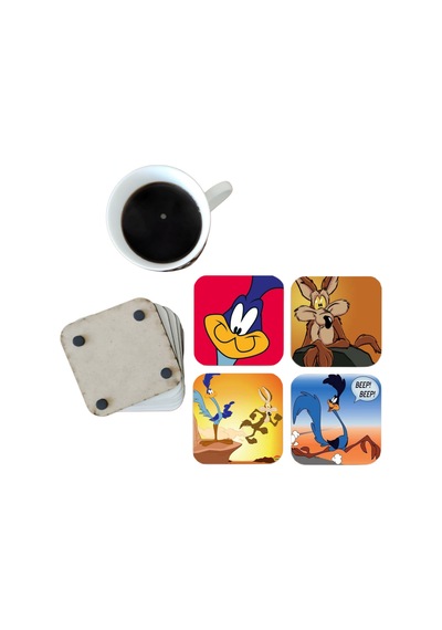 Road Runner Ve Coyote Dekoratif Ahşap Bardak Altlığı Seti 0109 Çok Renkli