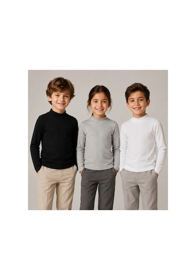 Rony Pony Kids Kız Erkek Çocuk 3 Lü Uzun Kollu Yarım Balıkçı Yaka Body Siyah, Gri, Beyaz Beyaz Siyah Gri