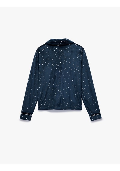 Koton Rahat Kalıp Uzun Kollu Gömlek Yaka Yıldızlı Kadife Pijama Üstü Lacivert Desenli 6wlk40172mk Lacivert Desenli