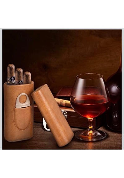 Yüksek Kalite 3 Parmak Humidors Taşınabilir Puro Kutusu Kahverengi Puro Deri Kılıf Puro Kesici