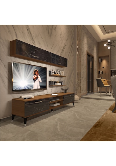 Decoraktiv Eko 5 Mdf Dvd Silver Tv Ünitesi Tv Sehpası Ceviz - Siyah Mermer