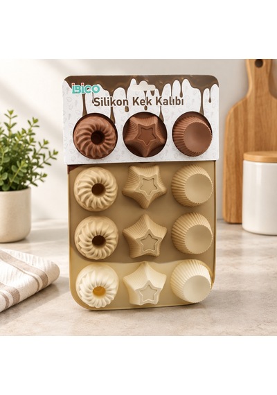 Silikon Muffin Kek Kalıbı Desenli Çok  Renkli