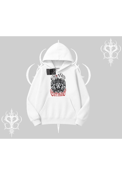 Kapşonlu Sweatshirt Crowned Lion Rock Authority Myth Beyaz