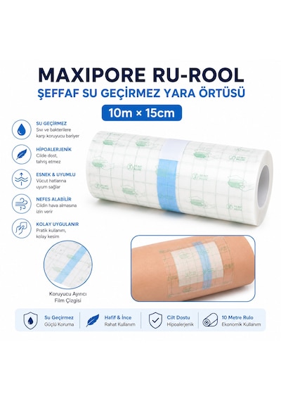 Maxıpore Pu-roll Şeffaf Su Geçirmez Yara Örtüsü 10m 15cm 2 Rulo
