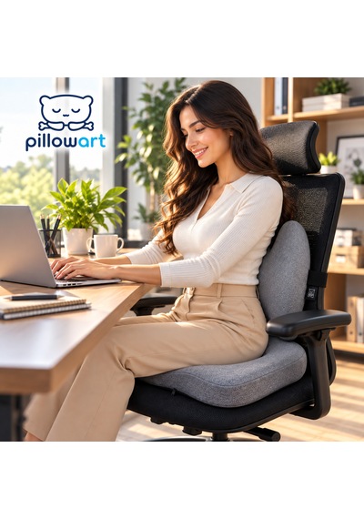 Pillowart Ortopedik Visco Minder 2 Li Set Ergonomik Sırt Bel Desteği Ve Kuyruk Sokumu Destekli Oturma Minderi