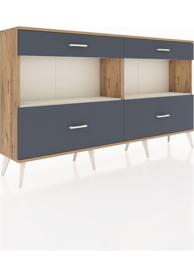 Arges Konsol 2 Raflı 4 Çekmeceli 176x30x99 Çam-aytaşı/antrasit Çam-aytaşı/antrasit