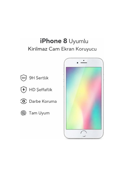 Apple Apple iPhone 8 Uyumlu Kırılmaz Cam Ekran Koruyucu 9h Temperli Cam Hd Şeffaf
