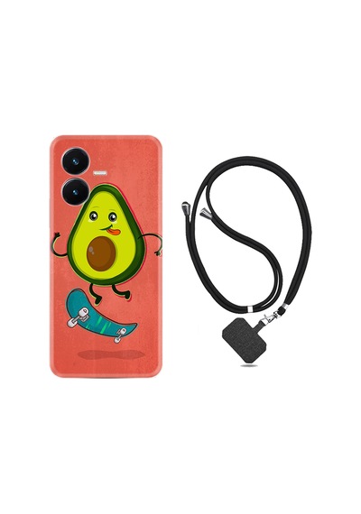 Vivo Y22S Kılıf İpli Boyun Askılı Desenli Silikon Avokado Skate 1741