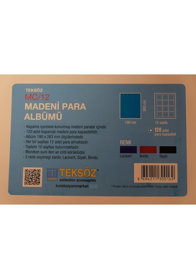 Teksöz Madeni Para Albümü Kapamalı 120 Adetlik Bordo