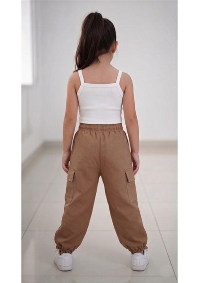 Smalltouch Kız Çocuk Paçası Ve Beli Ayarlanabilir Lastikli Paraşüt Pantolon Kahverengi